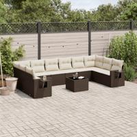 11-delige Loungeset met kussens poly rattan bruin