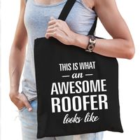 Awesome roofer / dakdekker cadeau tas zwart voor dames - thumbnail
