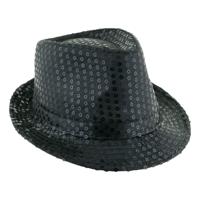 Carnaval verkleed hoedje - Trilby - zwart - glitter pailletten - heren/dames - Carnaval