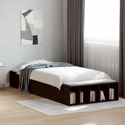 Bedframe bewerkt hout zwart 75x190 cm