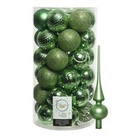 37x stuks kunststof kerstballen 6 cm incl. matte glazen piek groen - thumbnail