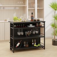 Hausbar Kast met 4 Open Planken & Wijnrek & Glazenhouder Keukenkast Zwart