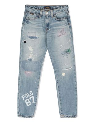 POLO RALPH LAUREN KIDS jean évasé à logo imprimé - Bleu