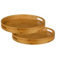 Secret de Gourmet Dienblad - 2x stuks - serveerblad - bamboe - bruin - met handvaten - D40 cm