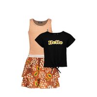 Like Flo 2-in-1 jurk met all over print cognac/wit/donkerblauw - thumbnail