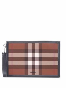 Burberry pochette en cuir à carreaux - Marron