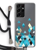 Gekleurde driehoekjes blauw: Samsung Galaxy S21 Ultra Transparant Hoesje met koord