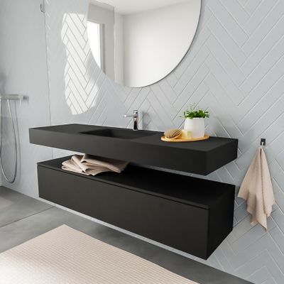 Mondiaz Alan badmeubel 150 cm urban 1 lade vrijhangend wastafel midden 1 kraangat zwart