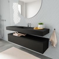 Mondiaz Alan badmeubel 150 cm urban 1 lade vrijhangend wastafel midden 1 kraangat zwart Mondiaz Alan badmeubel 150 cm urban 1 lade vrijhangend wastafel midden 1 kraangat zwart