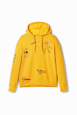 Sweatshirt met capuchon en vogels - YELLOW - XXL