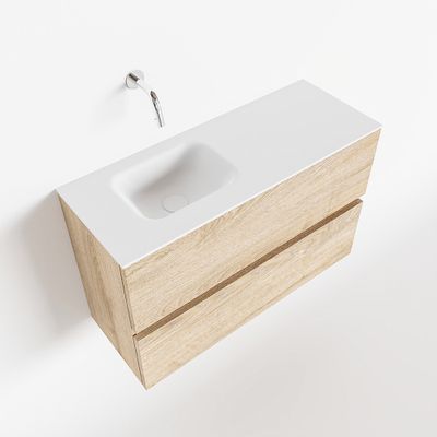 Toiletmeubel Mondiaz Ada | 80 cm | Meubelkleur Washed oak | Lex wastafel Talc Links | Zonder kraangat