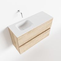 Toiletmeubel Mondiaz Ada | 80 cm | Meubelkleur Washed oak | Lex wastafel Talc Links | Zonder kraangat