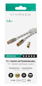 Vivanco Antenne Aansluitkabel [1x Antennestekker 75 Ω - 1x Antennebus 75 Ω] 1.50 m Vergulde steekcontacten, Viervoudig afgeschermd, Met Ferrietkern Wit