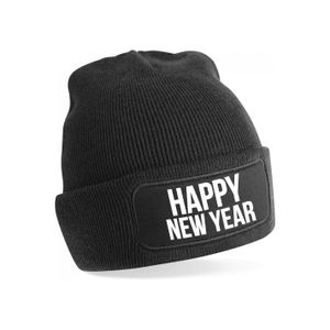 Happy New Year muts unisex - one size - zwart - apres-ski muts