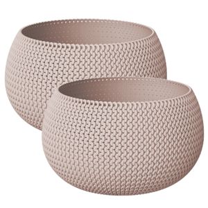 Set van 2x stuks plantenpotten/bloempotten kunststof dia 30 cm en hoogte 22 cm beige/taupe