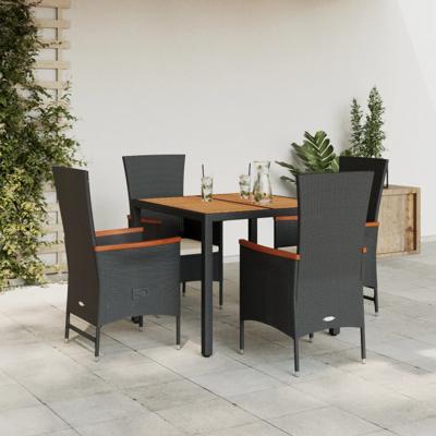 5-delige Tuinset met kussens poly rattan zwart