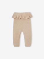 Gebreide broek met ruche baby gemêleerd beige