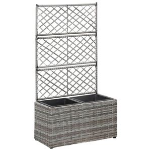 VidaXL Latwerkplantenbak verhoogd met potten 58x30x107 cm rattan grijs