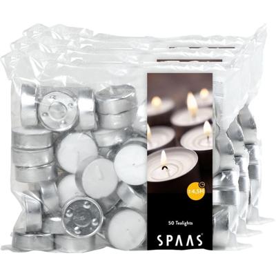 Theelichtjes/waxinelichtjes - 150x - wit - D3,9 cm - 4,5 branduren