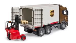 bruder Scania Super 560R UPS logistiek vrachtwagen met heftruck en pallets modelvoertuig