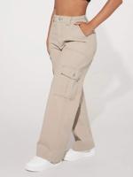 Petite High Waist Cargo Jeans - Army Green Cotton Straight Leg Beige / Petite XXS