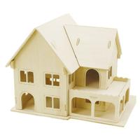 Houten 3D bouwpakket huis met veranda - 22 x 16 x 17 cm - triplex - thumbnail