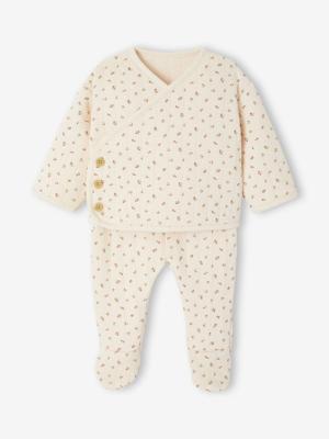 Gewatteerde set vest + broek met voetjes volledig bedrukt rozen