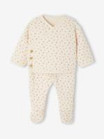 Gewatteerde set vest + broek met voetjes volledig bedrukt rozen