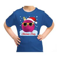 Fout kerst shirt coole kerstbal Christmas party blauw voor kids - thumbnail