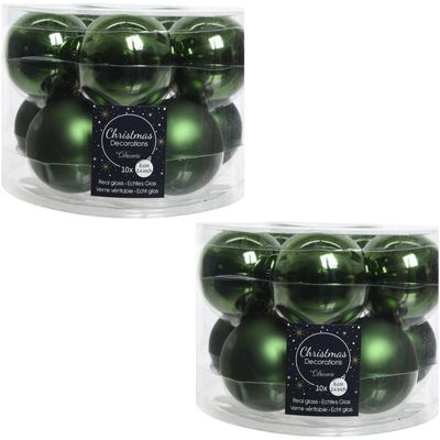 20x Donkergroene glazen kerstballen 6 cm glans en mat