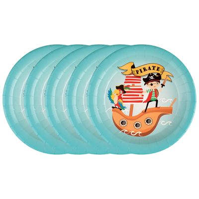 Feest wegwerpbordjes - piraat - 50x stuks - 23 cm - blauw/bruin