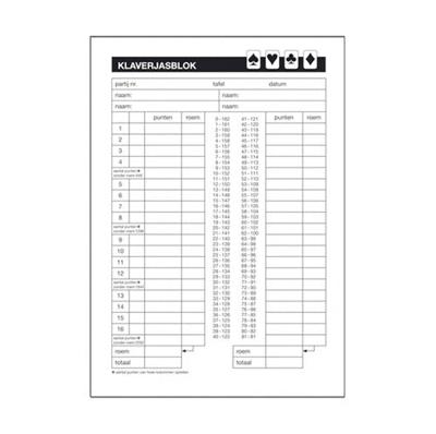 Basic Scoreblok klaverjassen 5 blok van 50 vel