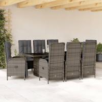 9-delige Tuinset met kussens poly rattan grijs