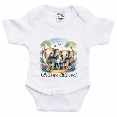 Baby rompertje - welkom kleintje - baby olifantje - wit - kraam cadeau - babyshower - cadeau romper