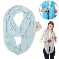 Vrouwen Solid winter Infinity Scarf Pocket lus rits zak sjaals (baby blauw)