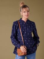 Zwangerschaps- en borstvoedingsblouse, katoenen gaas, geborduurde bloemen marineblauw