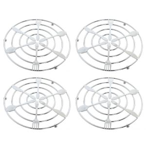 6x stuks metalen pannenonderzetters rond zilver met bestek patroon 20 cm