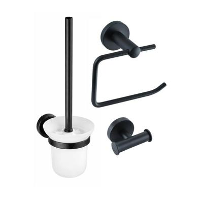 Fortifura Calvi Toiletset 3-delig - toiletrolhouder zonder klep - toiletborstel - handdoekhaak dubbel rond - Mat Zwart SW639933 SW1211594 SW639936