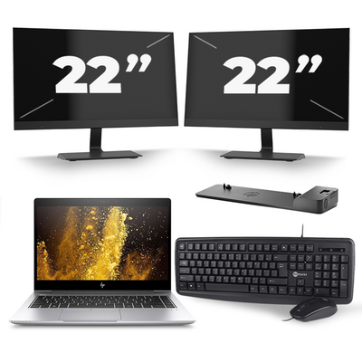 HP EliteBook 840 G5 - Intel Core i7-8e Generatie - 14 inch - 16GB RAM - 256GB SSD - Windows 11 + 2x 22 inch Monitor