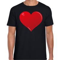Hartjes cadeau t-shirt - zwart - voor heren - rood hartje - Valentijnsdag