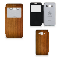 Samsung Galaxy Grand Prime Book Style Case Donker Hout - thumbnail