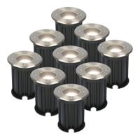 Set van 9 Maisy LED Grondspot - Dimbaar - Rond - Ø12cm - GU10 - 4 Watt 345 Lumen - 4000K neutraal wit - RVS - IP67 waterdicht - Tuinspot - Oprit
