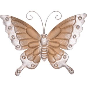 Pro Garden tuin/wand decoratie vlinder - lichtbruin - metaal - 29 x 24 cm   -