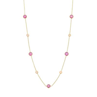 14k Geelgouden Ketting met Roze Robijn en Roze Opaal - 42-45 cm
