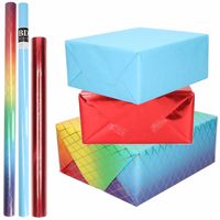 6x Rollen kraft inpakpapier regenboog pakket - regenboog/metallic rood/blauw 200 x 70/50 cm - Cadeaupapier - thumbnail