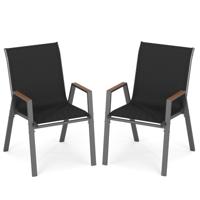Tuinstoelen Set van 2 Stapelbare Stoelen met Hoge Rugleuning van Ademend Teslin-Weefsel tot 180 kg Grijs/Zwart-Zwart
