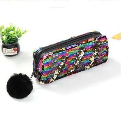 3 stuks omkeerbare Sequin potlood geval voor meisjes school levert super grote briefpapier gift magische make-up tas (gemengde kleur + Glod)