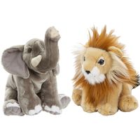 Zachte pluche knuffels 2x stuks - Leeuw en Olifant van 18 cm - thumbnail