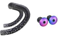 Supacaz - super sticky kush star fade stuurlint zwart / oil slick inclusief aluminium oil slick stuurplug