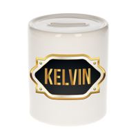 Naam cadeau spaarpot Kelvin met gouden embleem